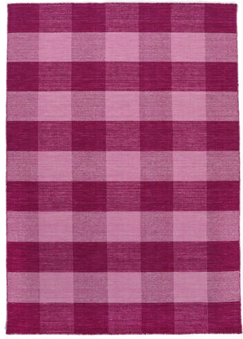 Håndknyttet. Opphav: India Håndvevd Teppe Check Kilim 140X200 Rosa/Lyserosa (Ull, India)