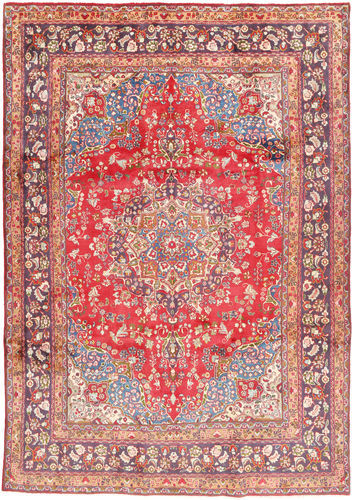 Håndknyttet. Opphav: Persia / Iran Mashad Teppe 243X344 Ekte Orientalsk Håndknyttet Lyserosa/Brun (Ull, Persia/Iran)