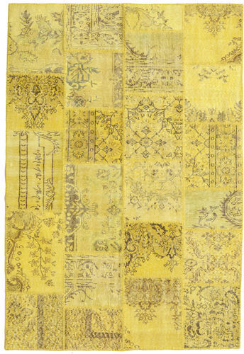 Håndknyttet. Opphav: Turkey 158X234 Patchwork Teppe Ekte Moderne Håndknyttet Gul/Olivengrønn (Ull, Tyrkia)