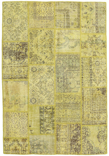 Håndknyttet. Opphav: Turkey 158X233 Patchwork Teppe Ekte Moderne Håndknyttet Gul/Lysgrønn/Olivengrønn (Ull, Tyrkia)