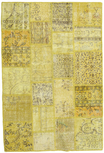 Håndknyttet. Opphav: Turkey Håndknyttet Teppe Patchwork 138X204 Gul/Olivengrønn (Ull, Tyrkia)