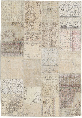 Håndknyttet. Opphav: Turkey 138X200 Patchwork Teppe Ekte Moderne Håndknyttet Lys Grå/Mørk Beige (Ull, Tyrkia)