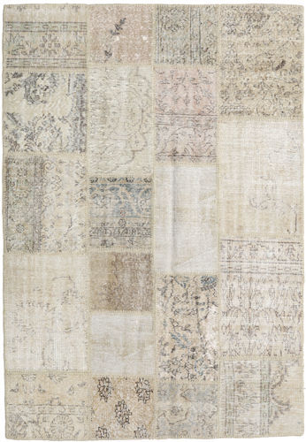 Håndknyttet. Opphav: Turkey Patchwork Teppe 138X201 Lys Grå/Mørk Beige (Ull, Tyrkia)