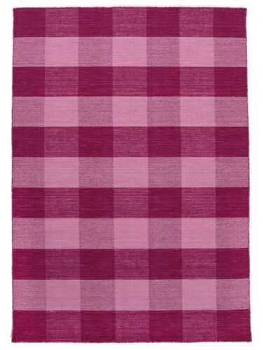 Håndknyttet. Opphav: India Check Kilim Teppe 120X180 Ekte Moderne Håndvevd Rosa/Lyserosa (Ull, India)