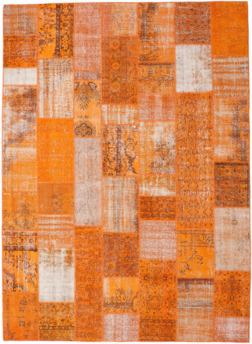 Håndknyttet. Opphav: Turkey Ekte Teppe Patchwork 273X374 Orange/Lysbrun Stort (Ull, Tyrkia)