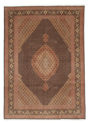 Håndknyttet. Opphav: Persia / Iran Ekte Teppe Tabriz 50 Raj Med Silke 252X353 Brun/Mørk Brun Stort (Ull/Silke, Persia/Iran)