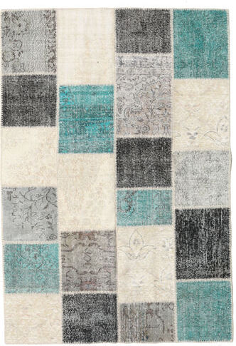 Håndknyttet. Opphav: Turkey Ekte Teppe Patchwork 160X232 Beige/Lys Grå (Ull, Tyrkia)