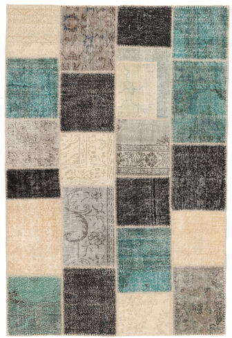 Håndknyttet. Opphav: Turkey Ekte Teppe Patchwork 156X234 Turkis Blå/Beige (Ull, Tyrkia)