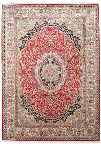 Håndknyttet. Opphav: India Kashmir Ren Silke Teppe 221X311 Ekte Orientalsk Håndknyttet Lys Grå/Lyserosa (Silke, India)