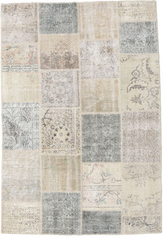 Håndknyttet. Opphav: Turkey Patchwork Teppe 158X228 Lys Grå/Mørk Beige (Ull, Tyrkia)