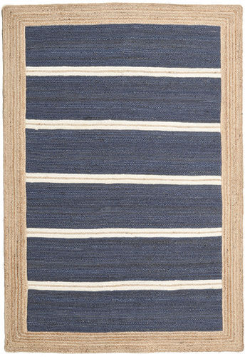 RugVista Utendørsteppe Frida Stripe - Blå Teppe 140X200 Ekte Moderne Håndvevd Blå/Beige (Juteteppe India)