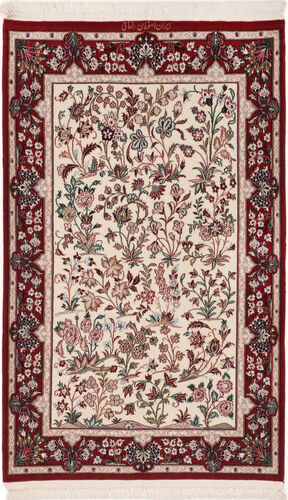 Håndknyttet. Opphav: Persia / Iran Isfahan Silkerenning Teppe 80X128 Ekte Orientalsk Håndknyttet Mørk Rød/Beige (Ull/Silke, Persia/Iran)