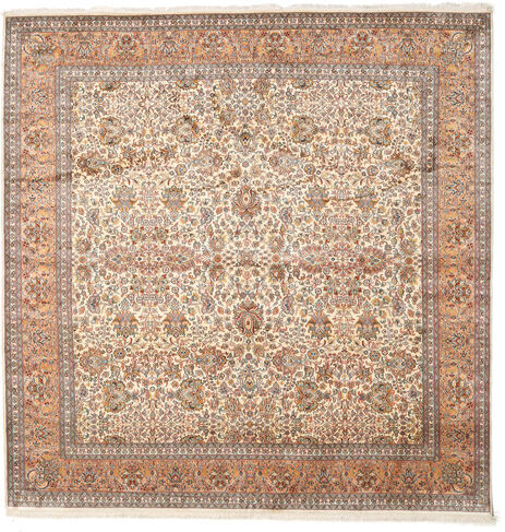 Håndknyttet. Opphav: India Kashmir Ren Silke Teppe 247X253 Ekte Orientalsk Håndknyttet Kvadratisk Brun/Gul (Silke, India)