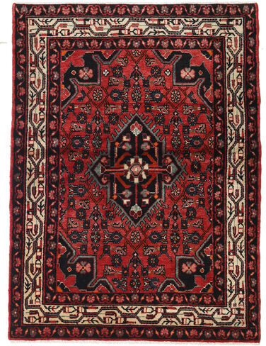 Håndknyttet. Opphav: Persia / Iran 102X148 Hosseinabad Teppe Ekte Orientalsk Håndknyttet Mørk Brun/Mørk Rød (Ull, Persia/Iran)