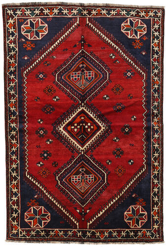 Håndknyttet. Opphav: Persia / Iran 155X230 Shiraz Teppe Ekte Orientalsk Håndknyttet Mørk Brun/Mørk Rød (Ull, Persia/Iran)