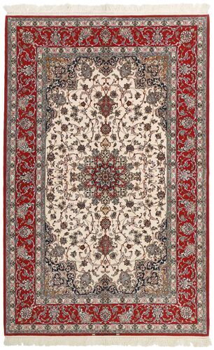 Håndknyttet. Opphav: Persia / Iran Orientalsk Isfahan Silkerenning Teppe 157X245 Mørk Rød/Lys Grå (Ull/Silke, Persia/Iran)