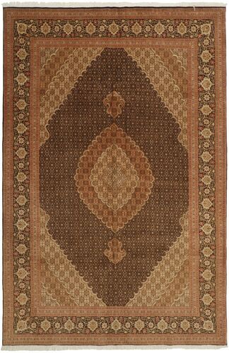 Håndknyttet. Opphav: Persia / Iran Tabriz 50 Raj Teppe 196X301 Brun/Mørk Brun (Ull/Silke, Persia/Iran)