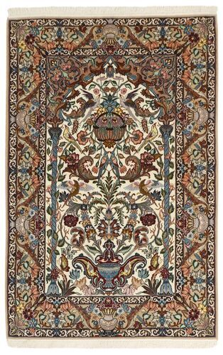 Håndknyttet. Opphav: Persia / Iran Orientalsk Isfahan Silkerenning Teppe 127X200 Mørk Brun/Lysbrun/Brun (Ull/Silke, Persia/Iran)