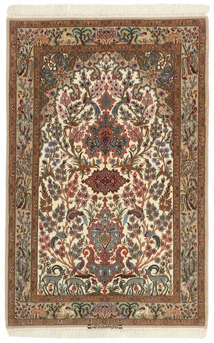Håndknyttet. Opphav: Persia / Iran Isfahan Silkerenning Teppe 102X161 Ekte Orientalsk Håndvevd Brun/Lysbrun (Ull/Silke, Persia/Iran)