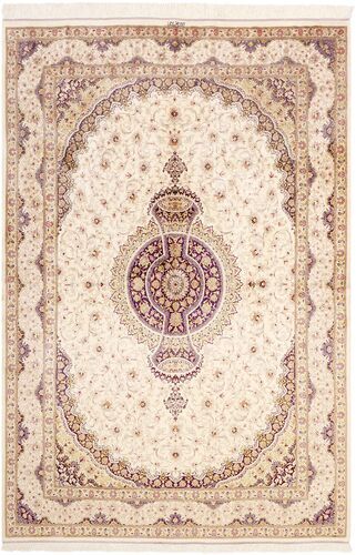 Håndknyttet. Opphav: Persia / Iran Ghom Silke Teppe 161X237 Ekte Orientalsk Håndknyttet Beige/Lyserosa (Silke, Persia/Iran)