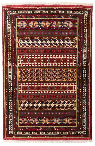 Håndknyttet. Opphav: Persia / Iran 132X195 Turkaman Teppe Ekte Orientalsk Håndknyttet Mørk Rød (Ull, Persia/Iran)