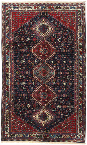 Håndknyttet. Opphav: Persia / Iran Yalameh Teppe 153X252 Svart/Mørk Rød (Ull, Persia/Iran)