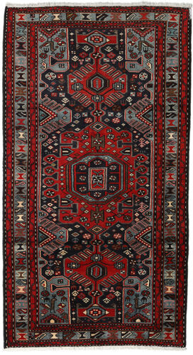 Håndknyttet. Opphav: Persia / Iran Orientalsk Hamadan Teppe 103X193 Svart/Mørk Rød (Ull, Persia/Iran)