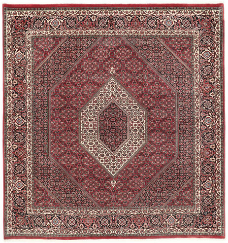 Håndknyttet. Opphav: Persia / Iran Ekte Teppe Bidjar Med Silke 200X208 Kvadratisk Mørk Rød/Mørk Brun (Ull/Silke, Persia/Iran)