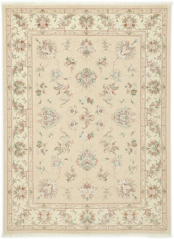 Håndknyttet. Opphav: Persia / Iran 150X205 Tabriz 40 Raj Teppe Ekte Orientalsk Håndknyttet Beige/Mørk Beige (Ull/Silke, Persia/Iran)