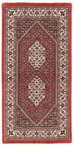 Håndknyttet. Opphav: Persia / Iran Håndknyttet Teppe Bidjar Med Silke 75X145 Mørk Rød/Mørk Brun (Ull/Silke, Persia/Iran)