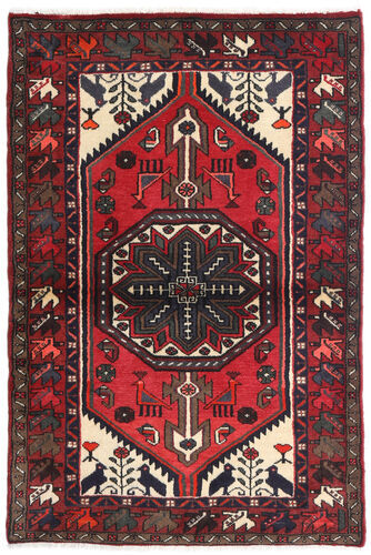 Håndknyttet. Opphav: Persia / Iran Håndknyttet Teppe Hamadan 98X145 Mørk Brun/Mørk Rød (Ull, Persia/Iran)