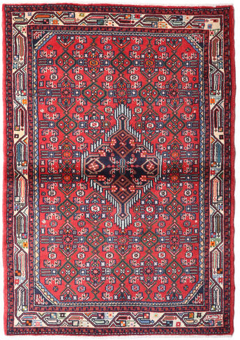 Håndknyttet. Opphav: Persia / Iran Håndknyttet Teppe Hamadan 102X150 Mørk Lilla/Rød (Ull, Persia/Iran)