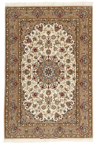 Håndknyttet. Opphav: Persia / Iran 109X159 Orientalsk Isfahan Silkerenning Teppe Brun/Lysbrun (Ull/Silke, Persia/Iran)