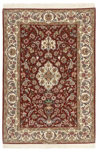 Håndknyttet. Opphav: Persia / Iran Isfahan Silkerenning Teppe 110X164 Ekte Orientalsk Håndknyttet Mørk Brun/Beige/Lysbrun (Ull/Silke, Persia/Iran)