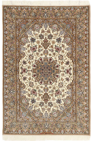 Håndknyttet. Opphav: Persia / Iran 112X174 Orientalsk Isfahan Silkerenning Teppe Beige/Lysbrun (Ull/Silke, Persia/Iran)