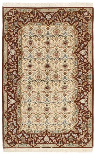 Håndknyttet. Opphav: Persia / Iran Orientalsk Isfahan Silkerenning Teppe 130X208 Beige/Brun (Ull/Silke, Persia/Iran)