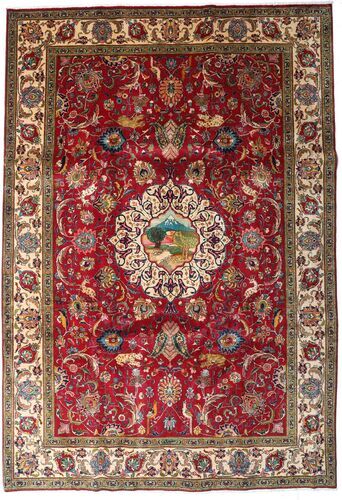 Håndknyttet. Opphav: Persia / Iran Tabriz Teppe 246X355 Mørk Rød/Mørk Brun (Ull, Persia/Iran)