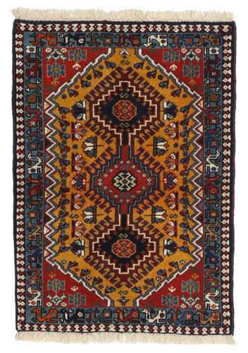 Håndknyttet. Opphav: Persia / Iran Håndknyttet Teppe Yalameh 62X87 Mørk Brun/Mørk Rød (Ull, Persia/Iran)