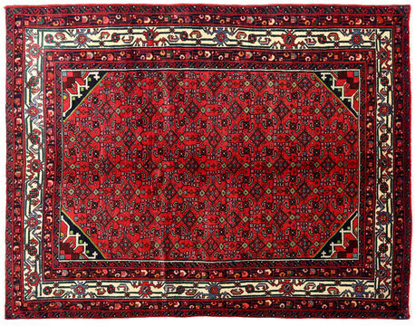 Håndknyttet. Opphav: Persia / Iran Ekte Teppe Hosseinabad 143X189 Mørk Rød/Mørk Brun (Ull, Persia/Iran)