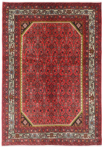 Håndknyttet. Opphav: Persia / Iran Ekte Teppe Hosseinabad 144X205 Mørk Rød/Mørk Brun (Ull, Persia/Iran)