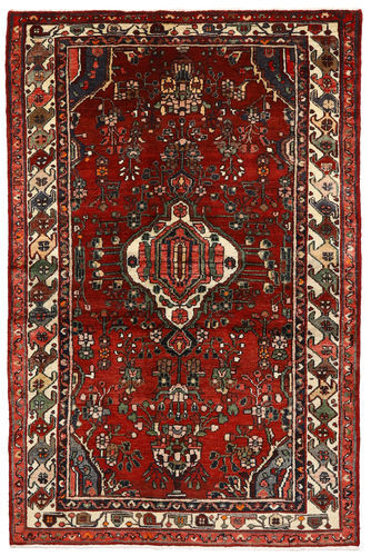 Håndknyttet. Opphav: Persia / Iran Orientalsk Hosseinabad Teppe 133X204 Mørk Rød/Mørk Brun (Ull, Persia/Iran)