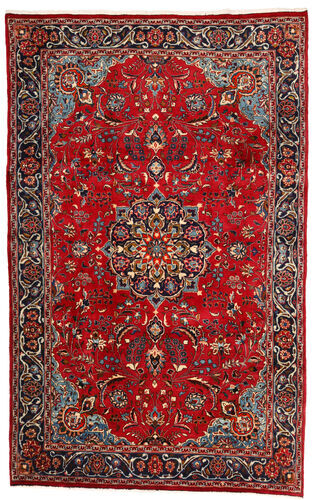 Håndknyttet. Opphav: Persia / Iran Håndknyttet Teppe Mashad 190X308 Mørk Rød/Mørk Brun (Ull, Persia/Iran)
