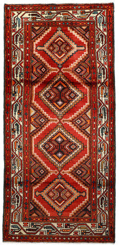Håndknyttet. Opphav: Persia / Iran Orientalsk Hosseinabad Teppe 89X192 Teppeløpere Rust/Mørk Brun (Ull, Persia/Iran)