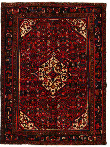 Håndknyttet. Opphav: Persia / Iran Orientalsk Hosseinabad Teppe 155X210 Mørk Brun/Rød (Ull, Persia/Iran)