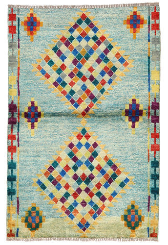 Håndknyttet. Opphav: Afghanistan Ekte Teppe Moroccan Berber - Afghanistan 95X143 Pastell Grønn/Turkis Blå (Ull, Afghanistan)