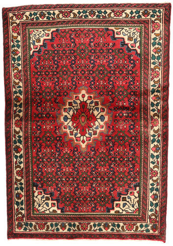 Håndknyttet. Opphav: Persia / Iran 100X147 Hosseinabad Teppe Ekte Orientalsk Håndknyttet Mørk Brun/Mørk Rød (Ull, Persia/Iran)