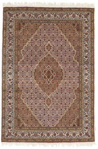 Håndknyttet. Opphav: India 140X205 Orientalsk Tabriz Royal Teppe Brun/Mørk Rød ( India)