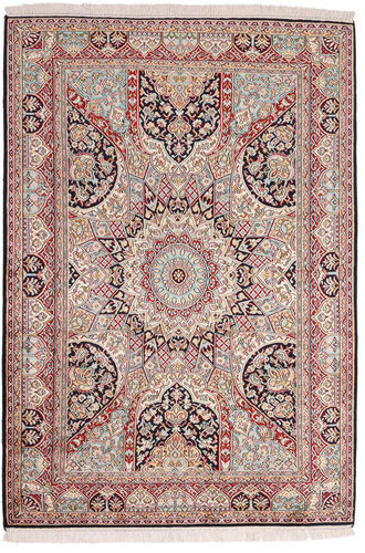 Håndknyttet. Opphav: India 128X183 Orientalsk Kashmir Ren Silke Teppe Lys Grå/Lyserosa (Silke, India)
