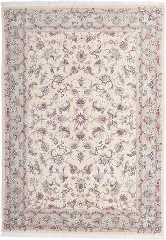 Håndknyttet. Opphav: Persia / Iran Håndknyttet Teppe Tabriz 60 Raj Silkerenning 167X243 Lys Grå/Beige/Hvit/Creme (Ull/Silke, Persia/Iran)