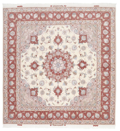 Håndknyttet. Opphav: Persia / Iran Ekte Teppe Tabriz 60 Raj Silkerenning 196X207 Kvadratisk Beige/Hvit/Creme (Ull/Silke, Persia/Iran)